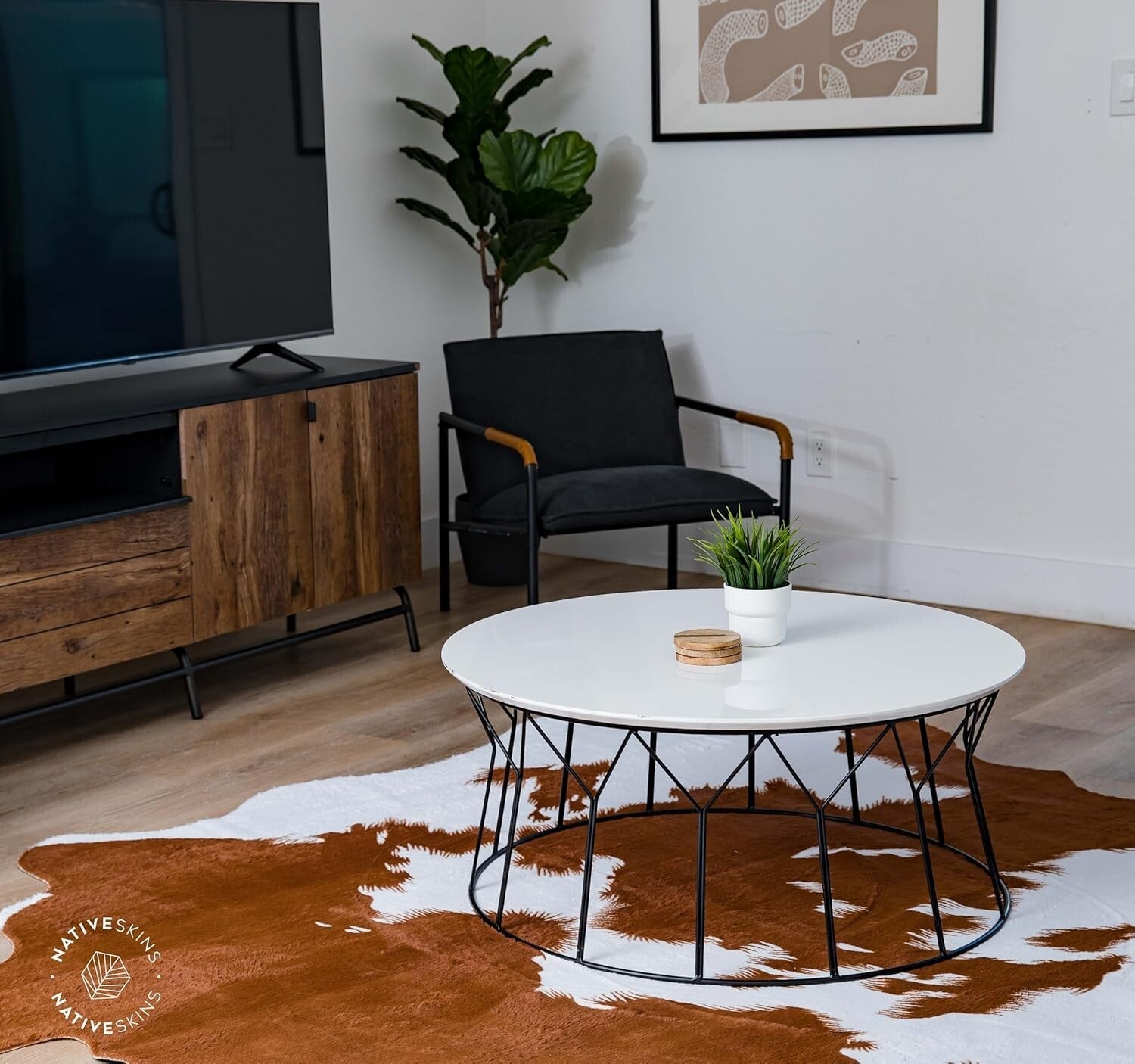 Brown and White Faux Cow Print Area Rug - 6.2ft x 8.2ft for Modern Homes