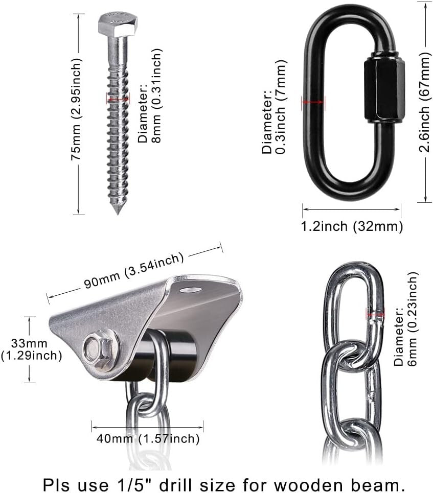 Durable 81" Hanging Chain Kit with Carabiners - Perfect for Swings & Hammocks