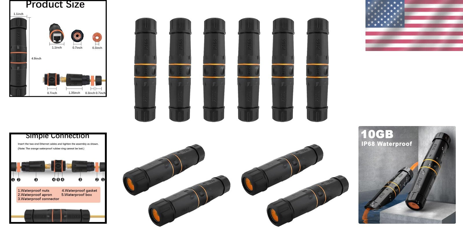 10 Pack of Waterproof 10 Gbps RJ45 Couplers - Perfect for Outdoor Ethernet Needs