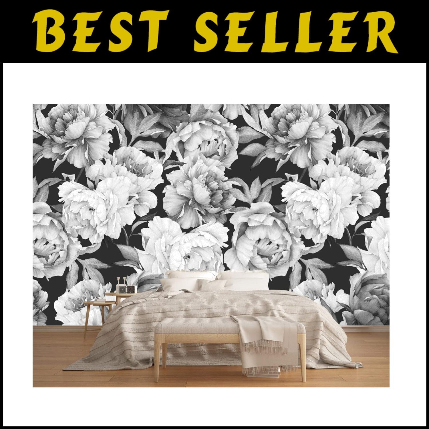 Watercolor Peonies Wallpaper Mural in Elegant Design - 7 Easy-Install Strips