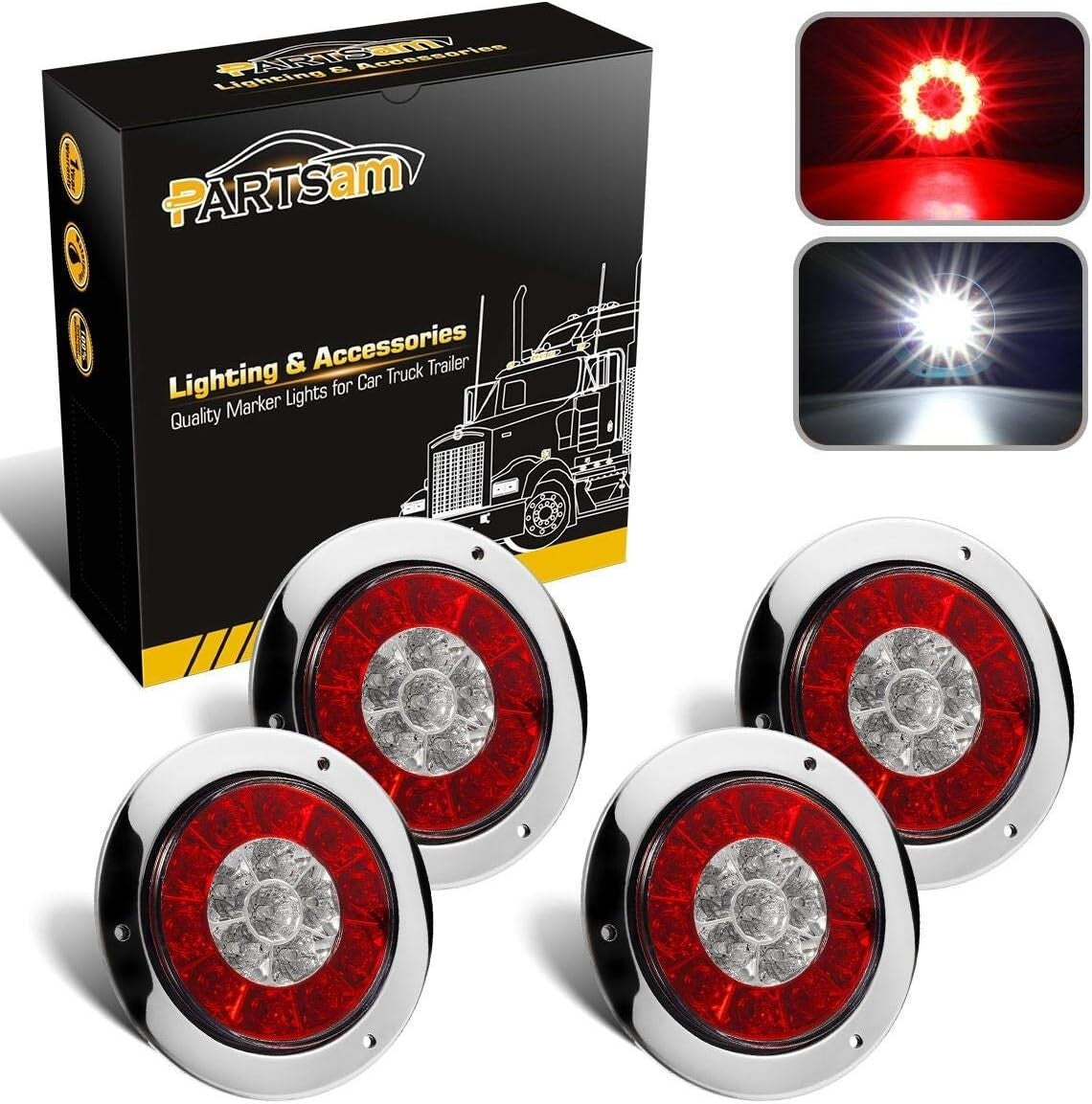 16 LED Round Waterproof Trailer Tail Lights for RVs and Trucks - 4Pcs Set