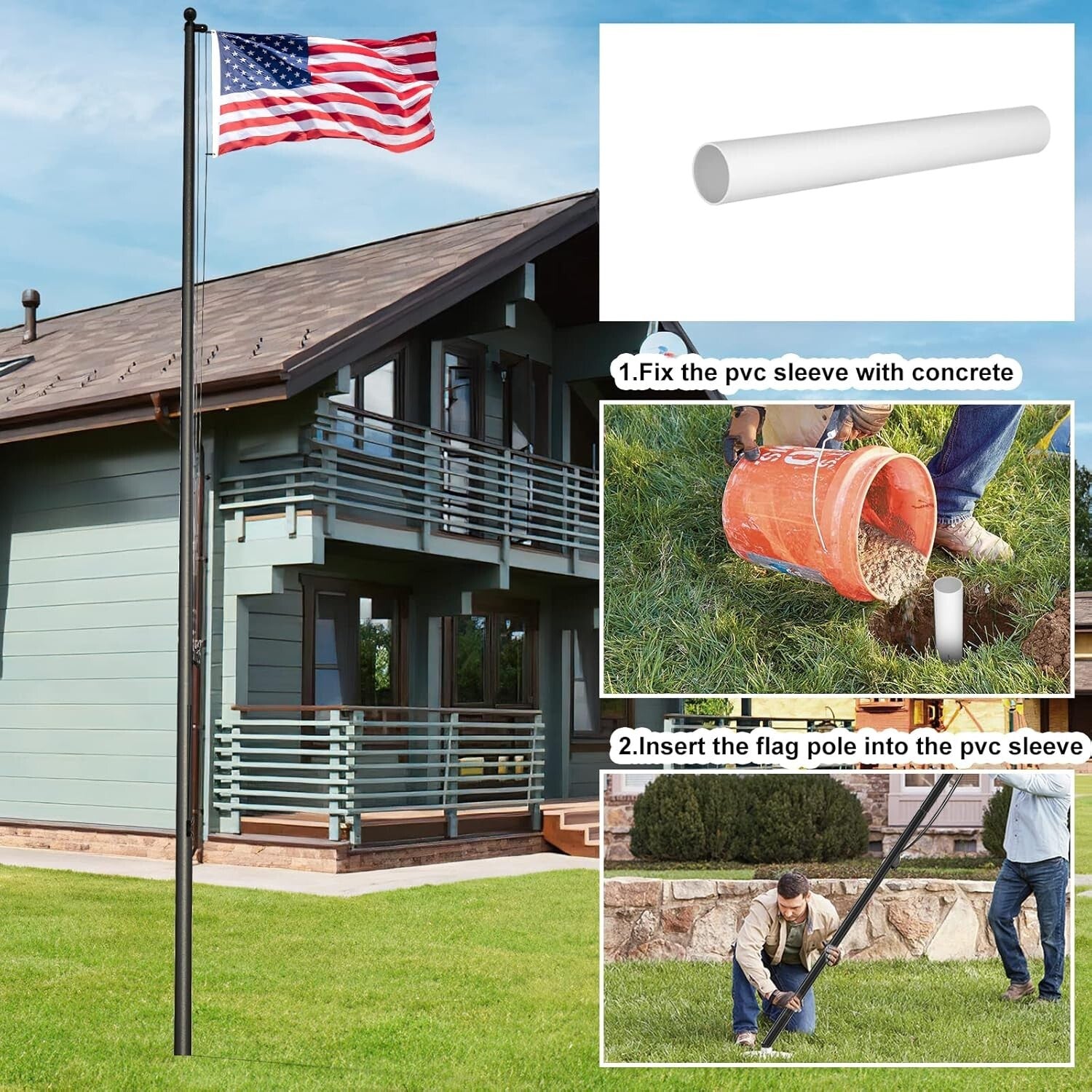 Rust-Resistant 25 FT Flag Pole with 41 FT Rope & Accessories for Proud Display
