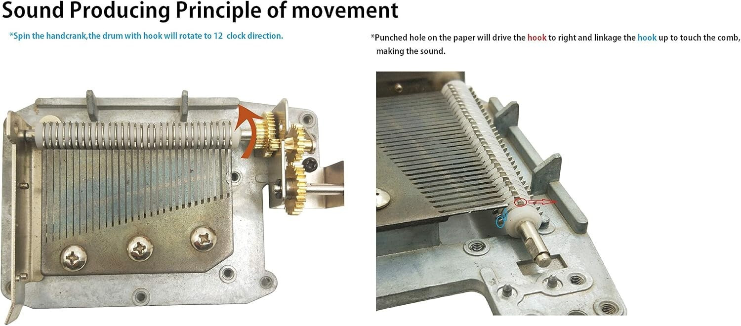 Hand Crank 30 Note Music Box Movement with Copper Gear - Perfect for DIY Lovers