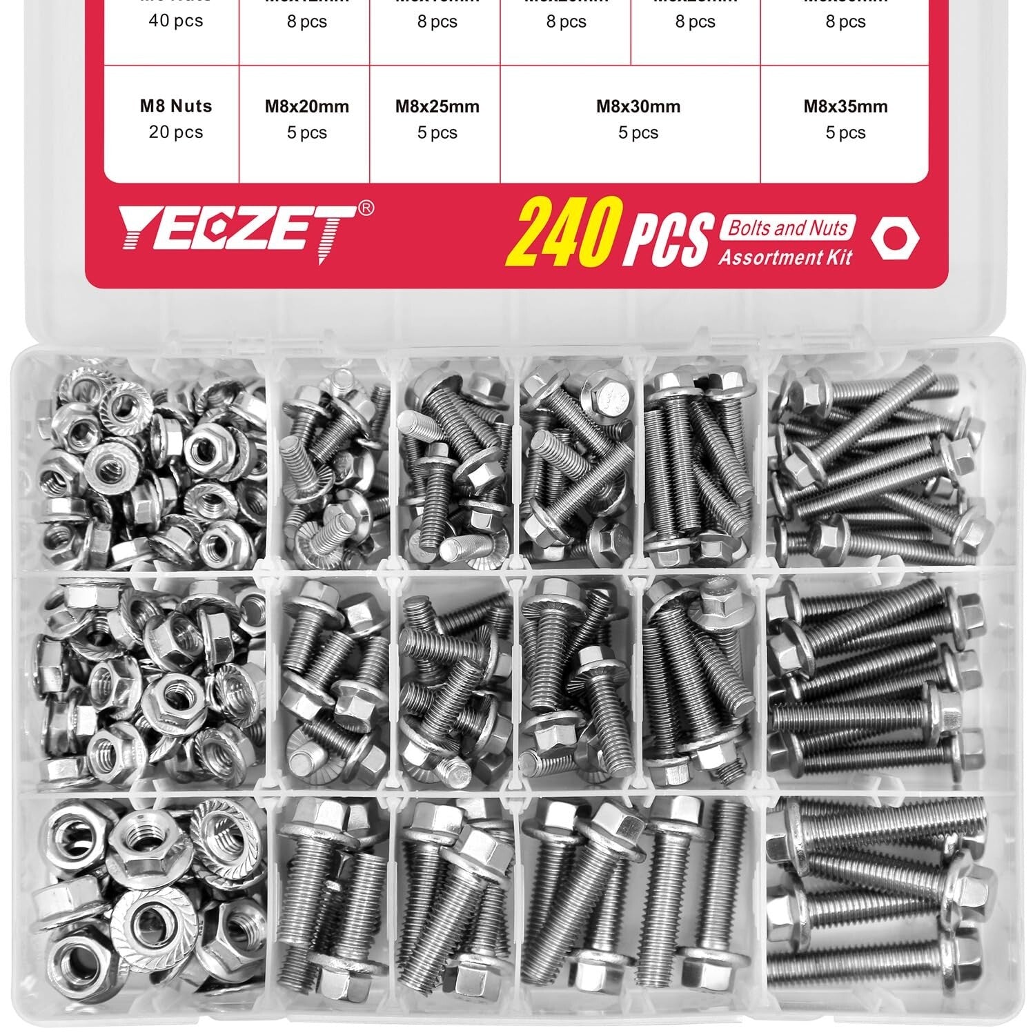 Versatile 240PC Flanged Bolts & Nuts in Stainless Steel - Ideal for Repairs