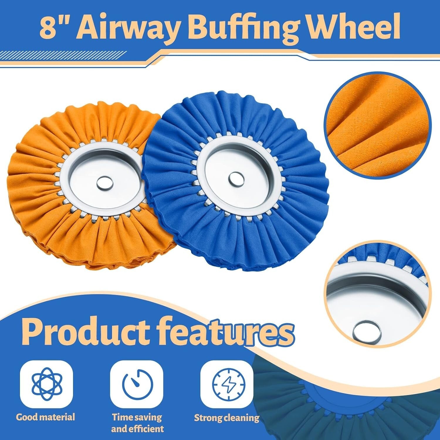 8-Piece Airway Buffing Wheel Kit for Angle Grinders - 8" Polishing Efficiency