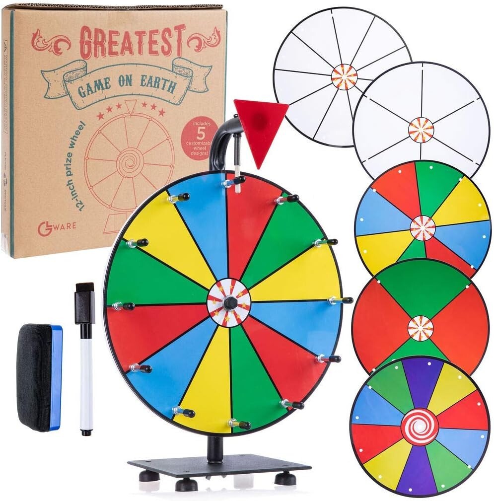 Interactive 12" Prize Wheel - Carnival Game with Dry Erase Faces & Marker Set