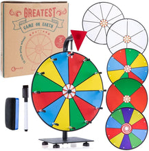 Load image into Gallery viewer, Interactive 12" Prize Wheel - Carnival Game with Dry Erase Faces &amp; Marker Set