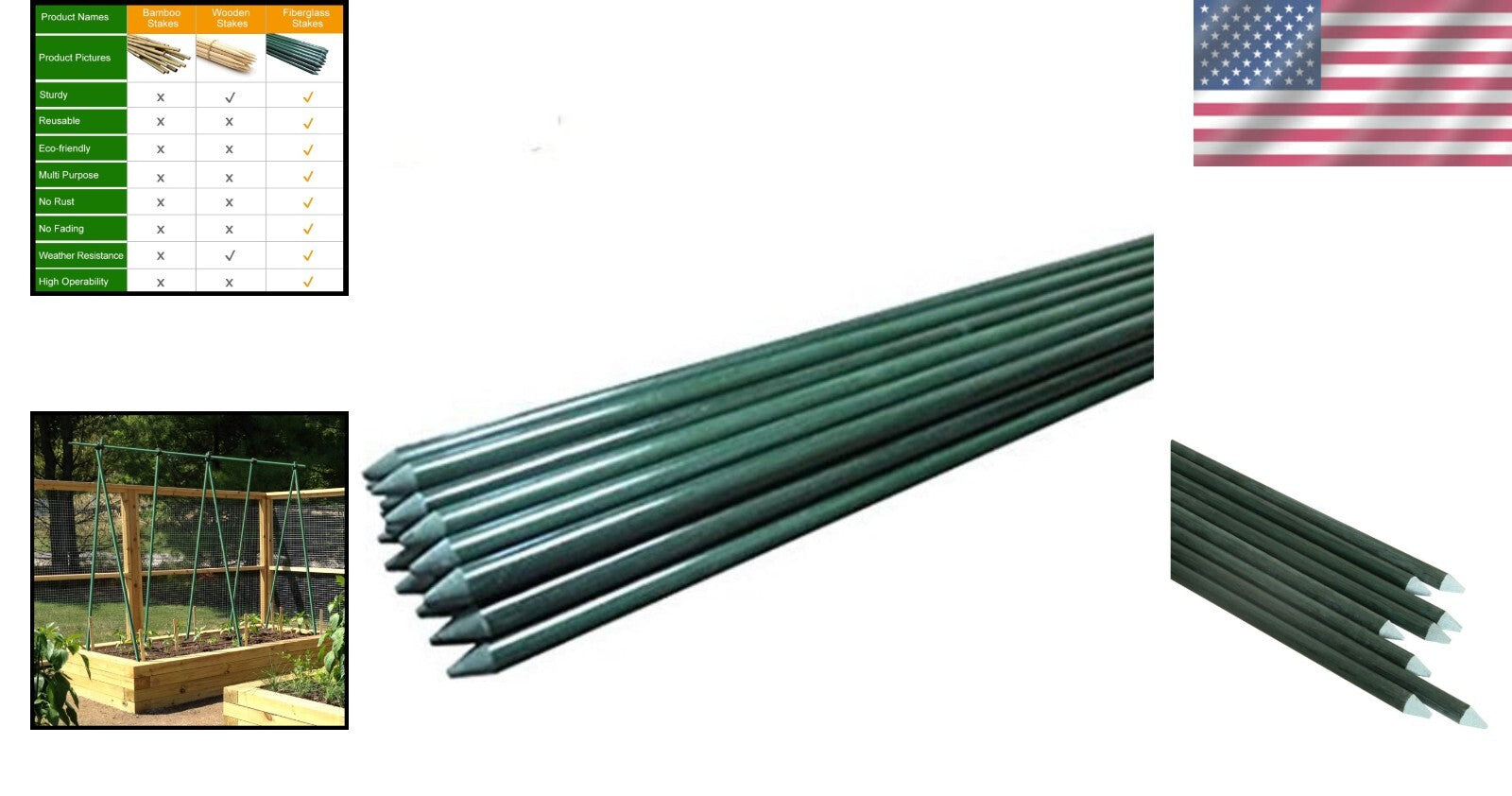 Lightweight 3ft Fiberglass Plant Support Stakes - 50-Pack for Easy Gardening