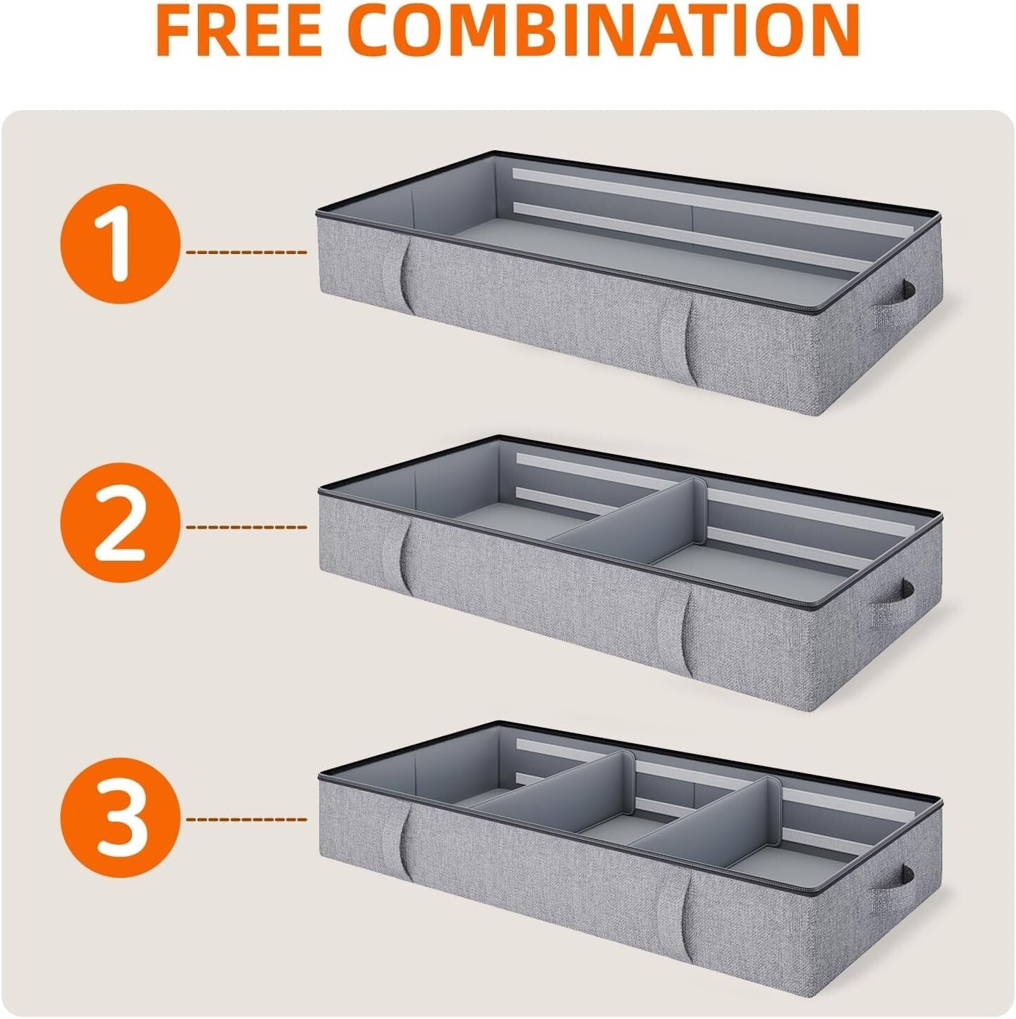 2 Pack Under Bed Storage Bins with Dividers – Stylish Grey Low Profile Solution