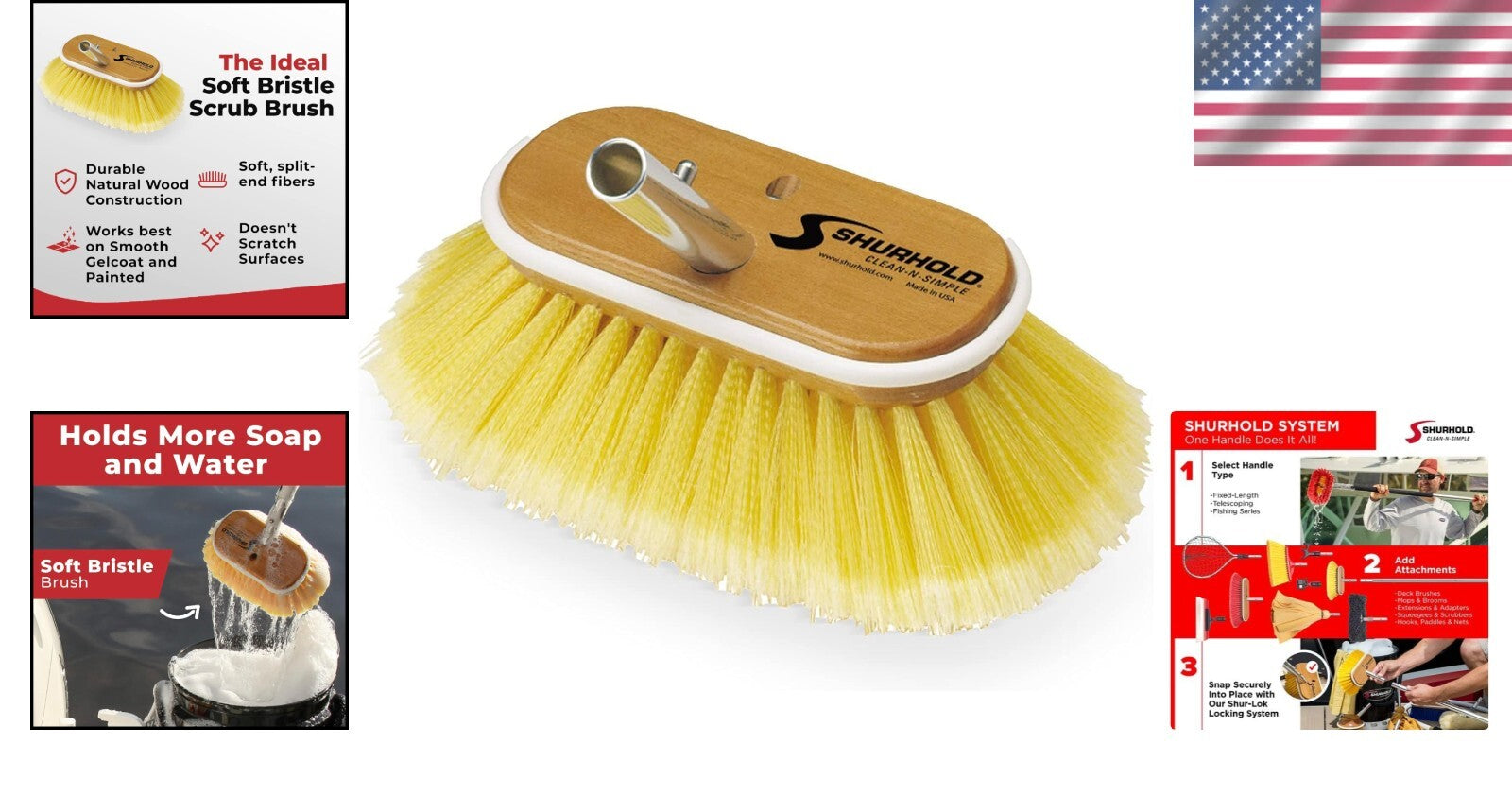 Attachable 6" Soft Bristle Deck Brush - Ideal for Fiberglass & Painted Surfaces