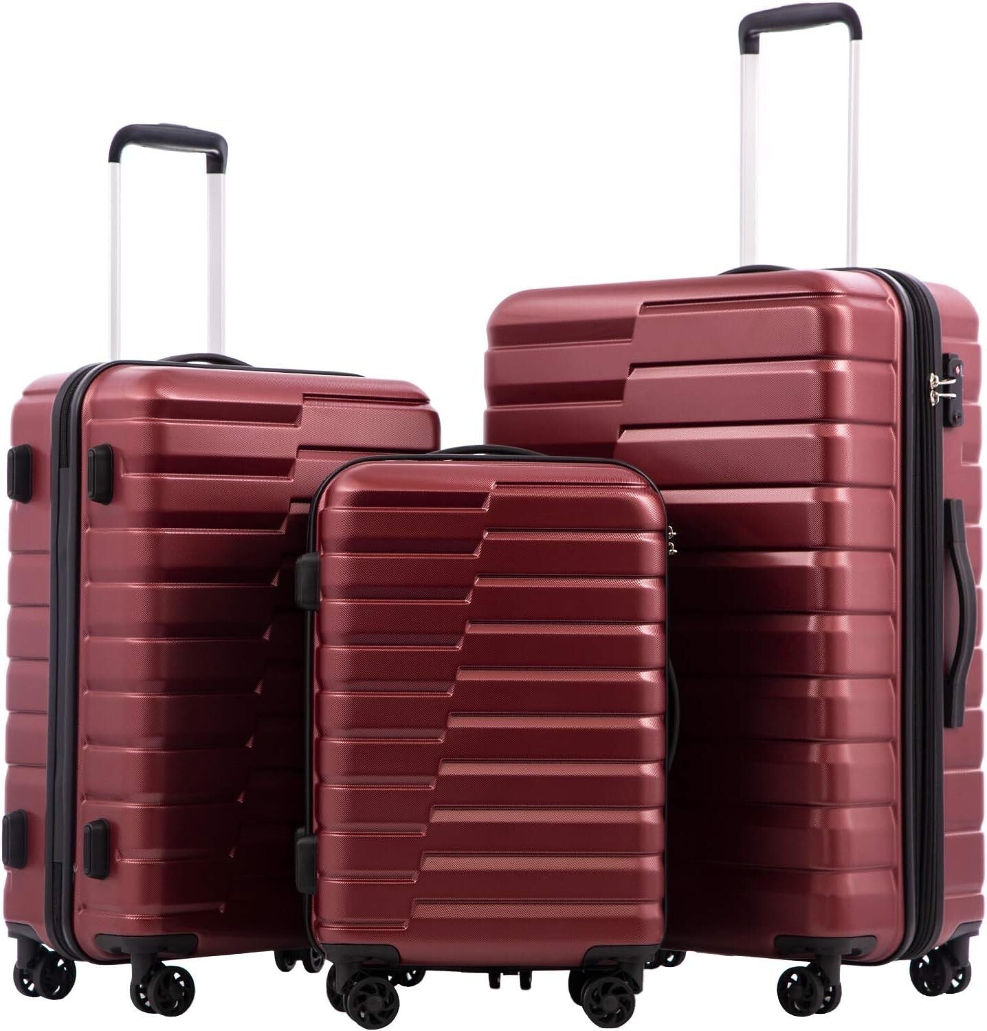 Durable Wine Red Spinner Luggage Set - Expandable ABS+PC Design for Travelers