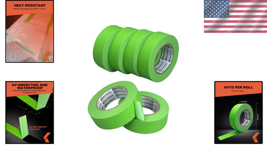 6 Rolls of Green Heat Resistant Painters Tape - Precision Masking for Auto Paint