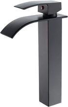 Load image into Gallery viewer, Matte Black Tall Vessel Sink with Waterfall Faucet - Modern Bathroom Elegance