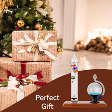 Load image into Gallery viewer, High Accuracy Galileo Thermometer &amp; Barometer with Wood Base - Perfect Gift Idea