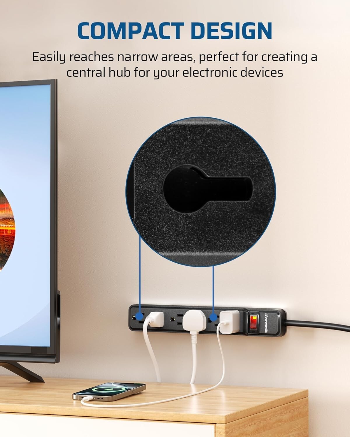 15FT Power Strip with 6 Outlets and Circuit Breaker - UL Listed Safety Features