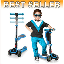 Load image into Gallery viewer, 3-Wheel Blue Kick Scooter for Toddlers - Adjustable Handlebar &amp; Fun Lights