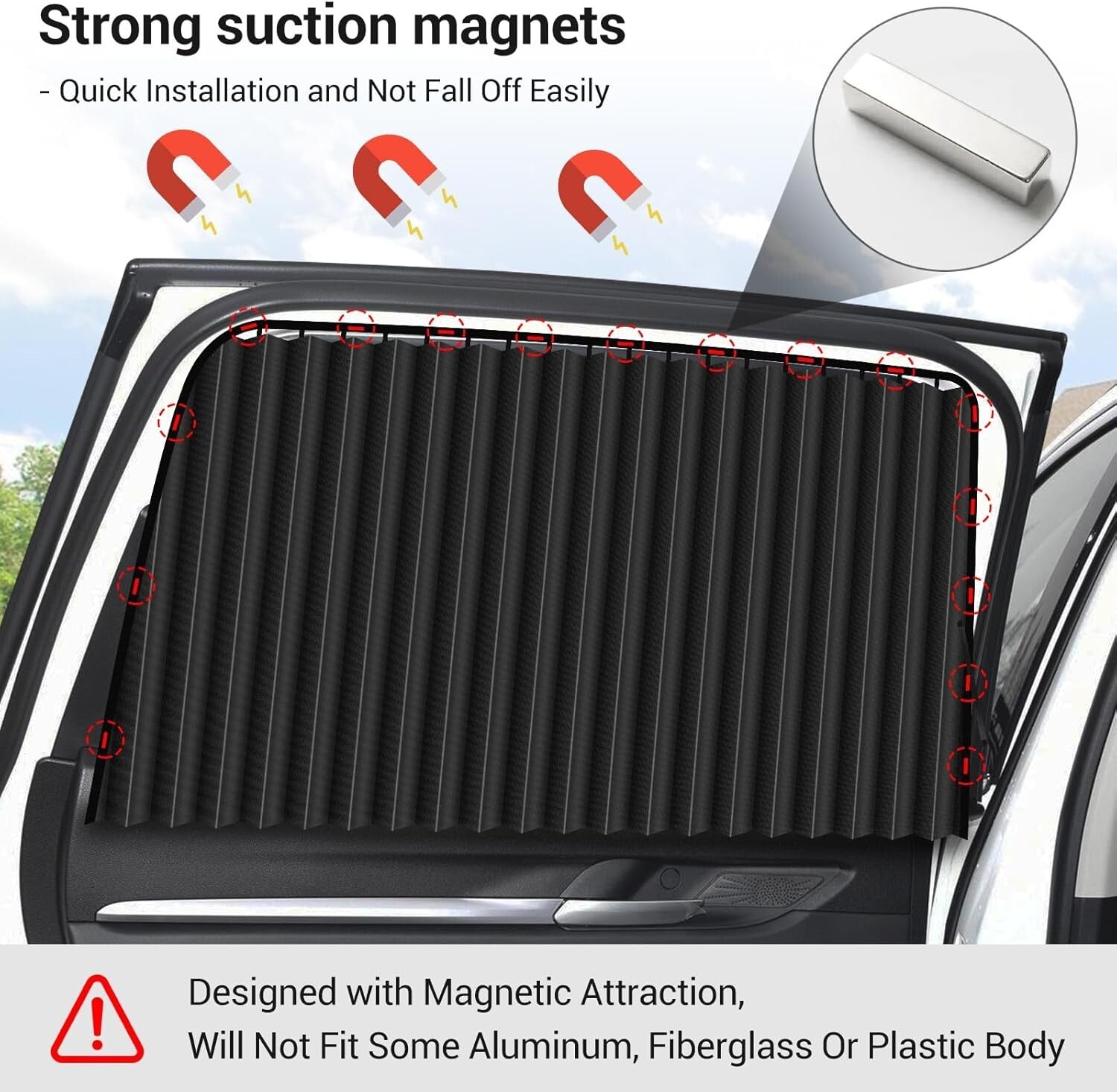 Extendable Magnetic Sun Shade for Cars - 4 PCS Privacy Covers for SUVs & Trucks