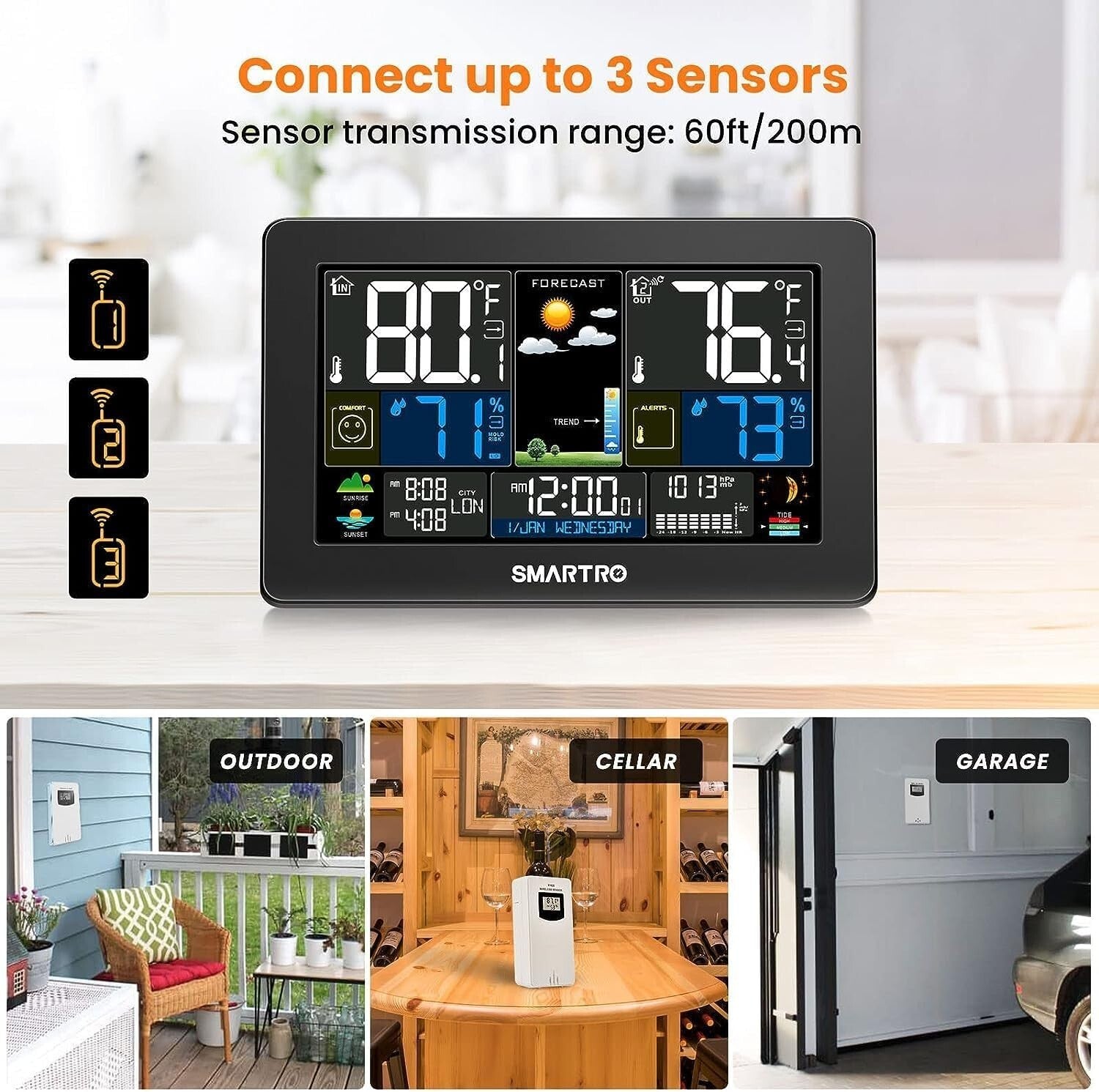 High Precision Indoor Outdoor Weather Station with Multiple Sensors for Home Use