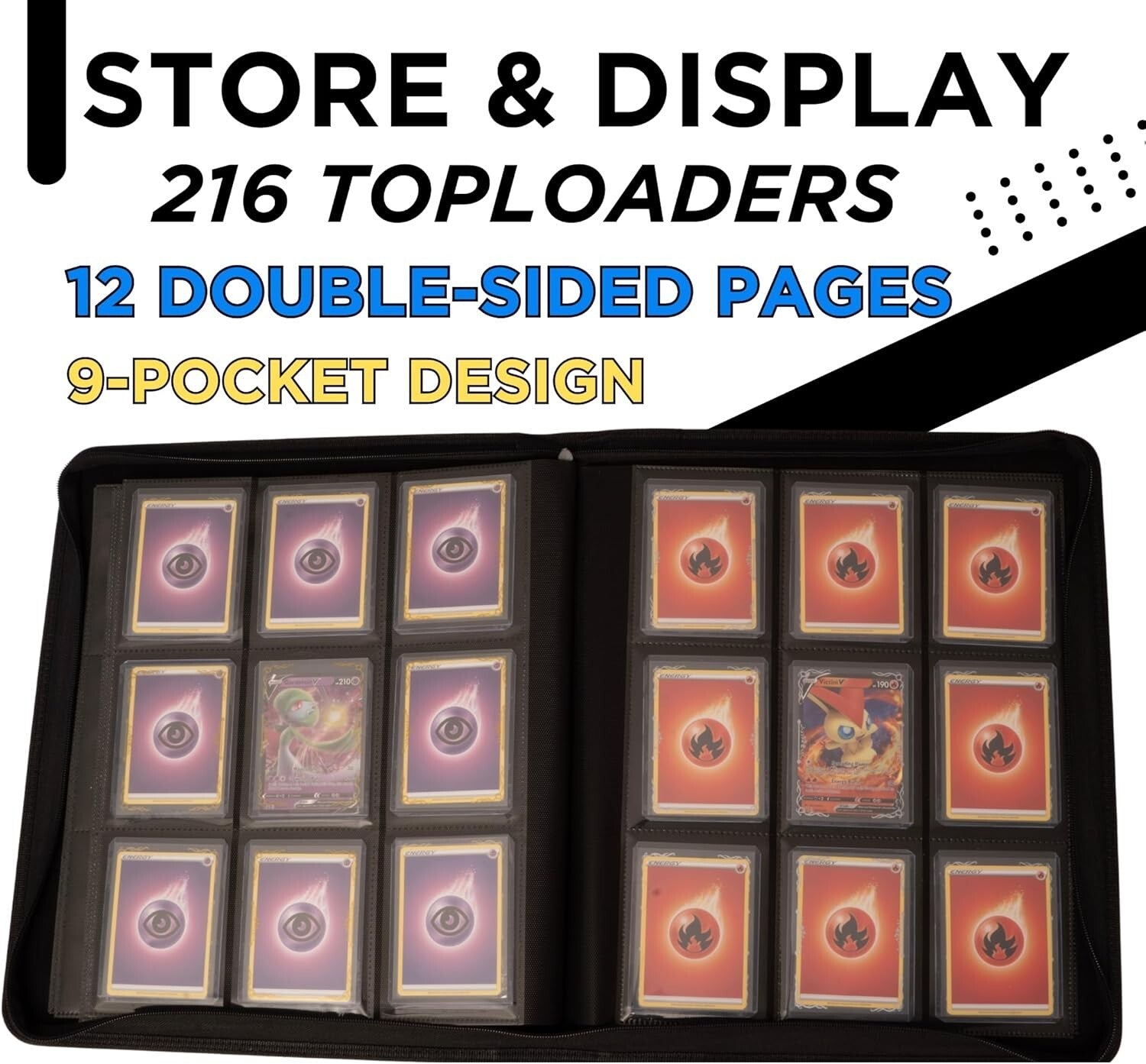 Durable 216 Card Collection Top Loader Binder - Scratch-Resistant with Zipper
