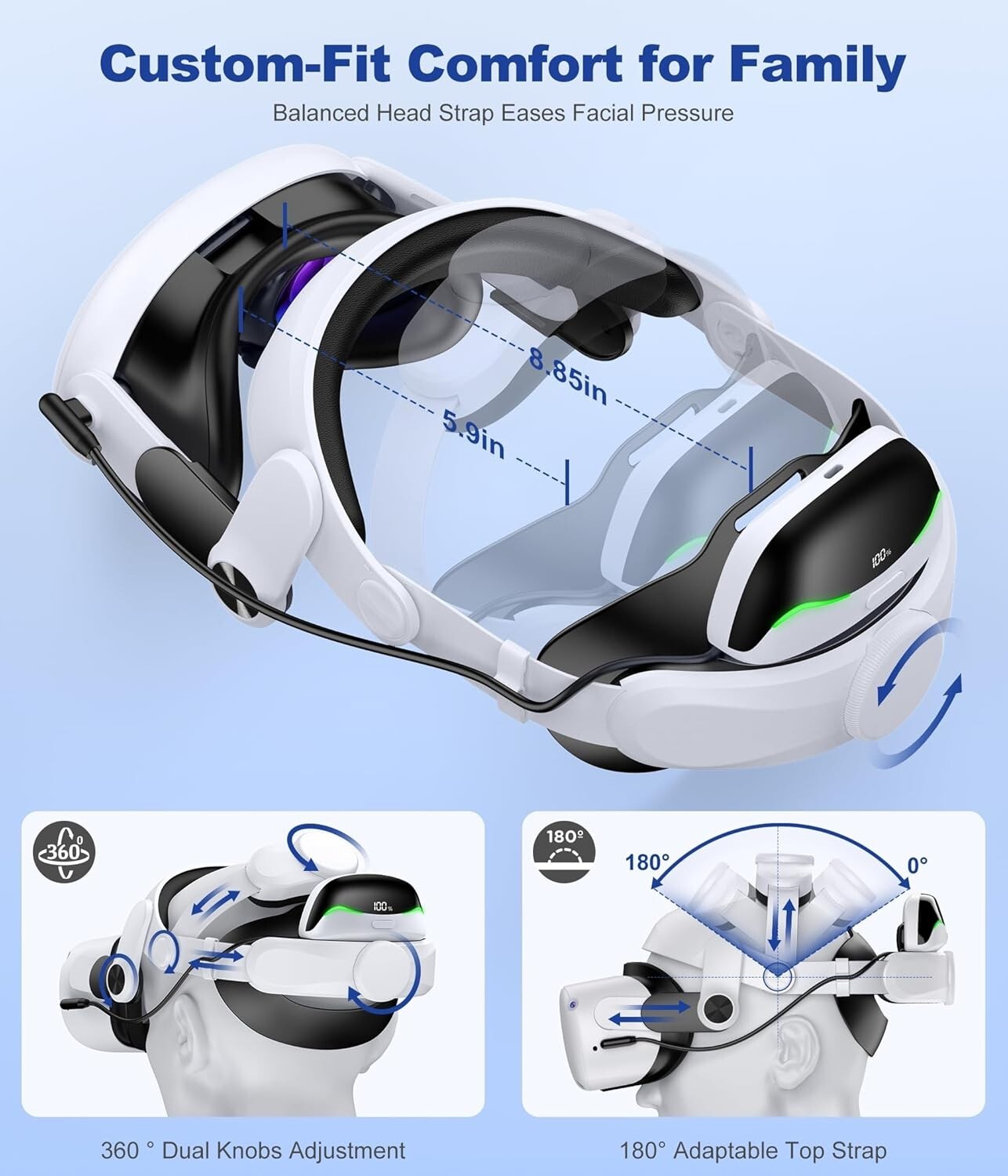 Enhanced Comfort Battery Head Strap for Quest 3/3S/2 - 2-3 Hours Extra Playtime