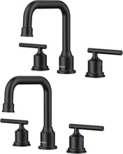 Load image into Gallery viewer, Matte Black 3-Hole Widespread Bathroom Faucet with 360 Swivel Spout - 2 Sets