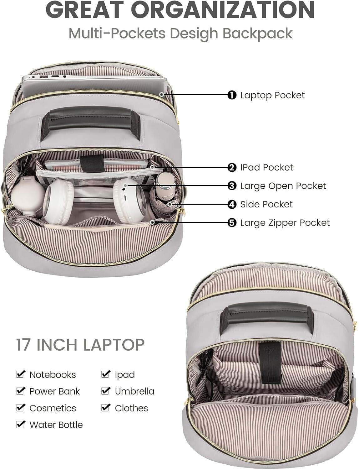 Durable Travel Backpack for Women - 17-Inch Laptop Compartment & Comfy Straps