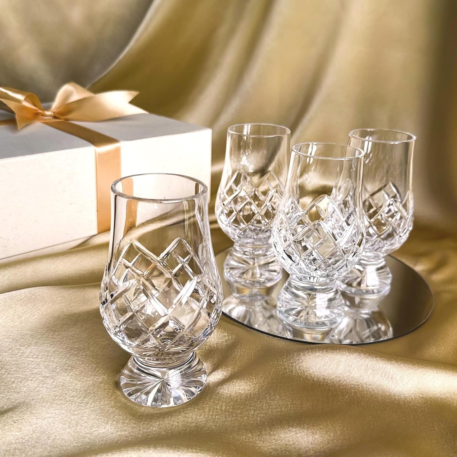Elegant Mouth Blown Whiskey Glass Set of 2 - Traditional Cut Design, Gift Boxed
