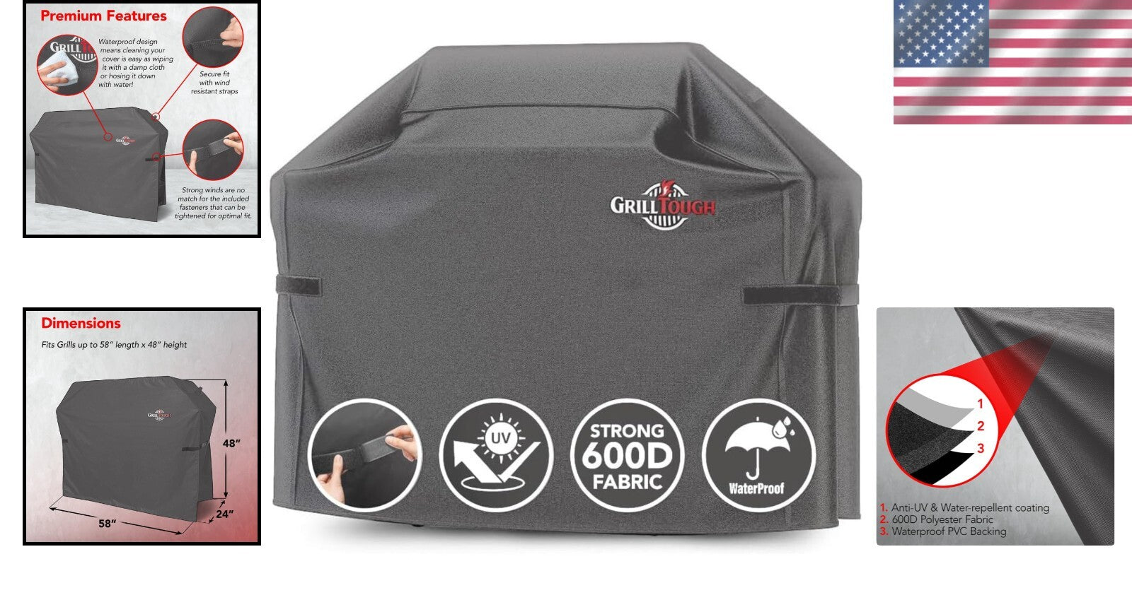 Durable 58-Inch Charcoal Grill Cover – Heavy-Duty, Easy Clean & Secure Straps