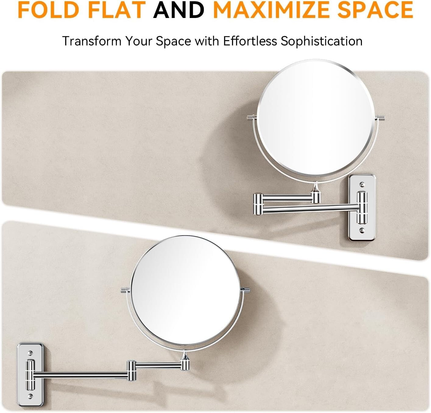 Double-Sided 20X Magnifying Chrome Makeup Mirror with Wall-Mount & Tweezers