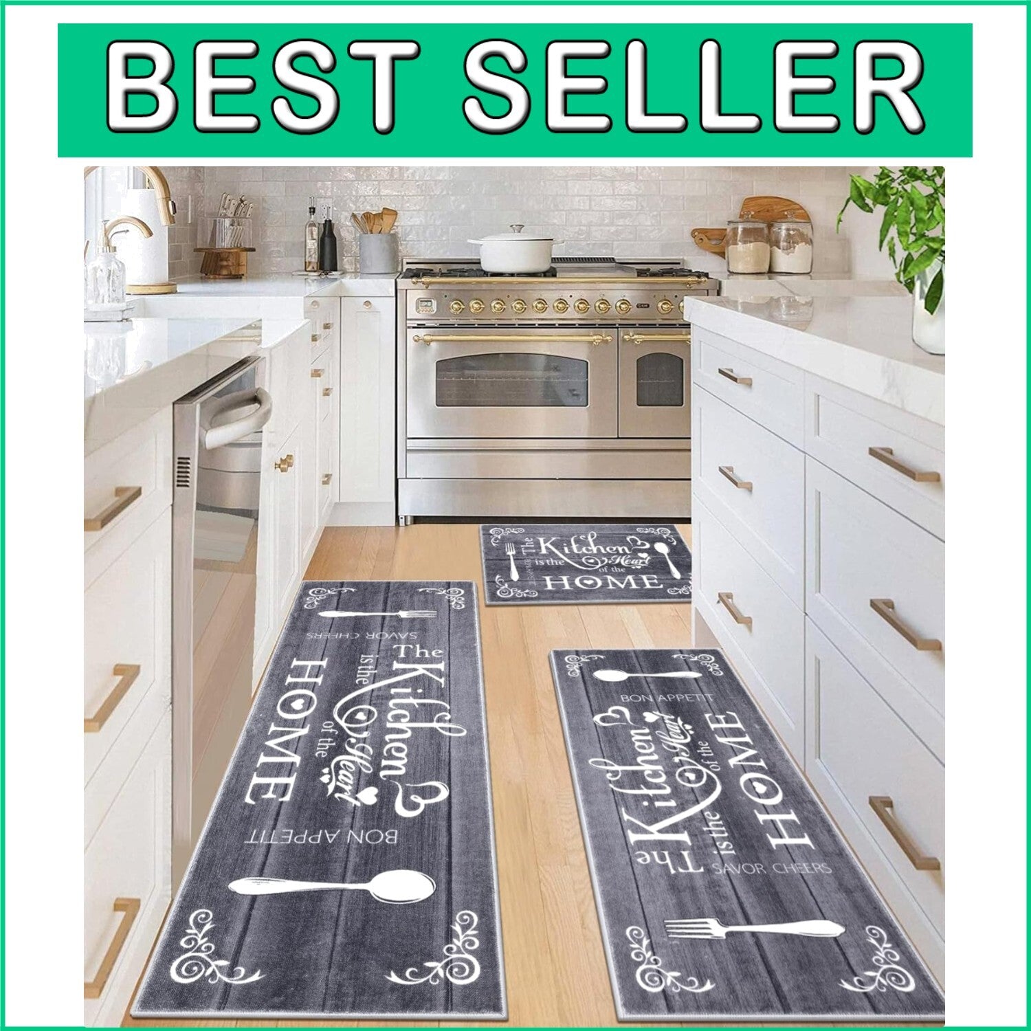 Elegant 3-Piece Boho Kitchen Rug Set - Machine Washable Non-Slip Mats