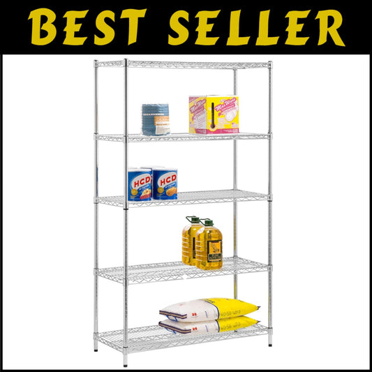 5-Tier Heavy-Duty Chrome Shelving Unit – 800 lbs Per Shelf, Adjustable Heights
