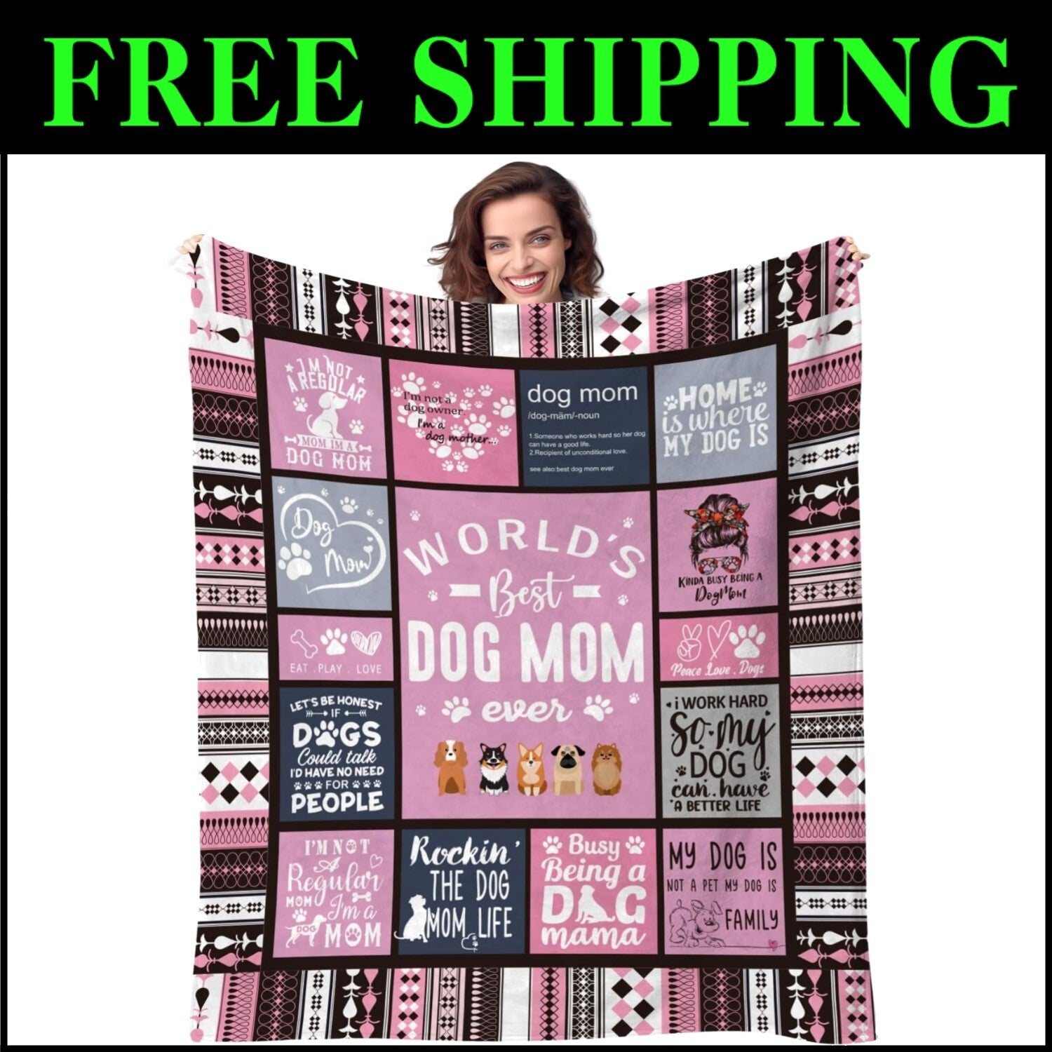 Luxurious Dog Mom Blanket - Lightweight Cartoon Throw for Dog Lovers