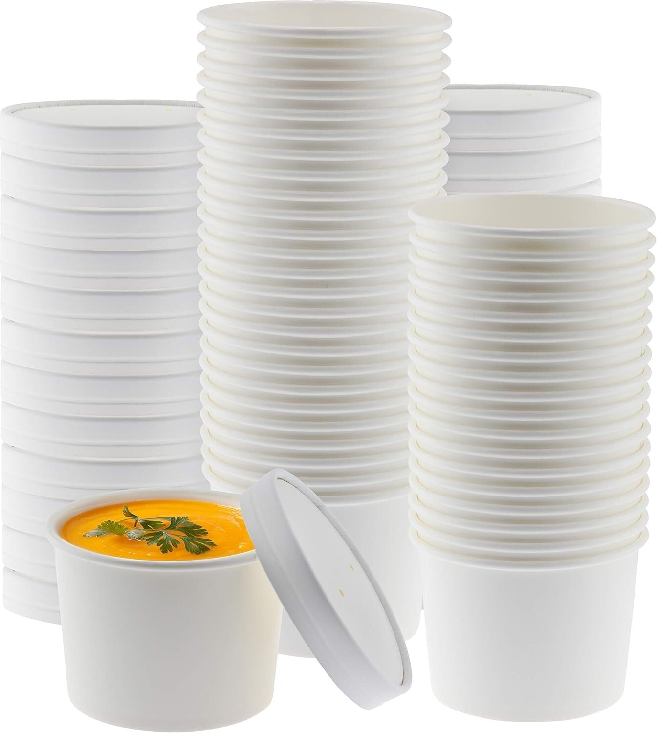 50-Pack 16oz Disposable White Paper Soup Bowls with Vented Lids - Leak-Resistant