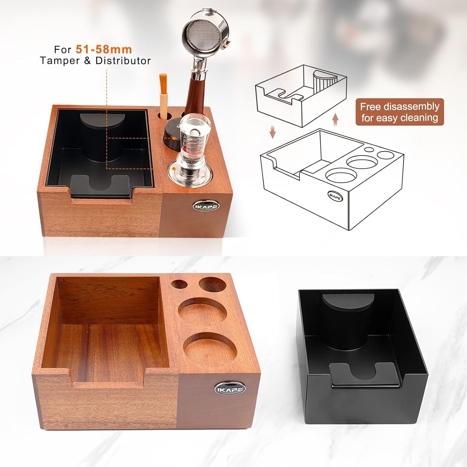 Elegant Sandywood Espresso Knock Box - Organize 51-58MM Tools Effortlessly