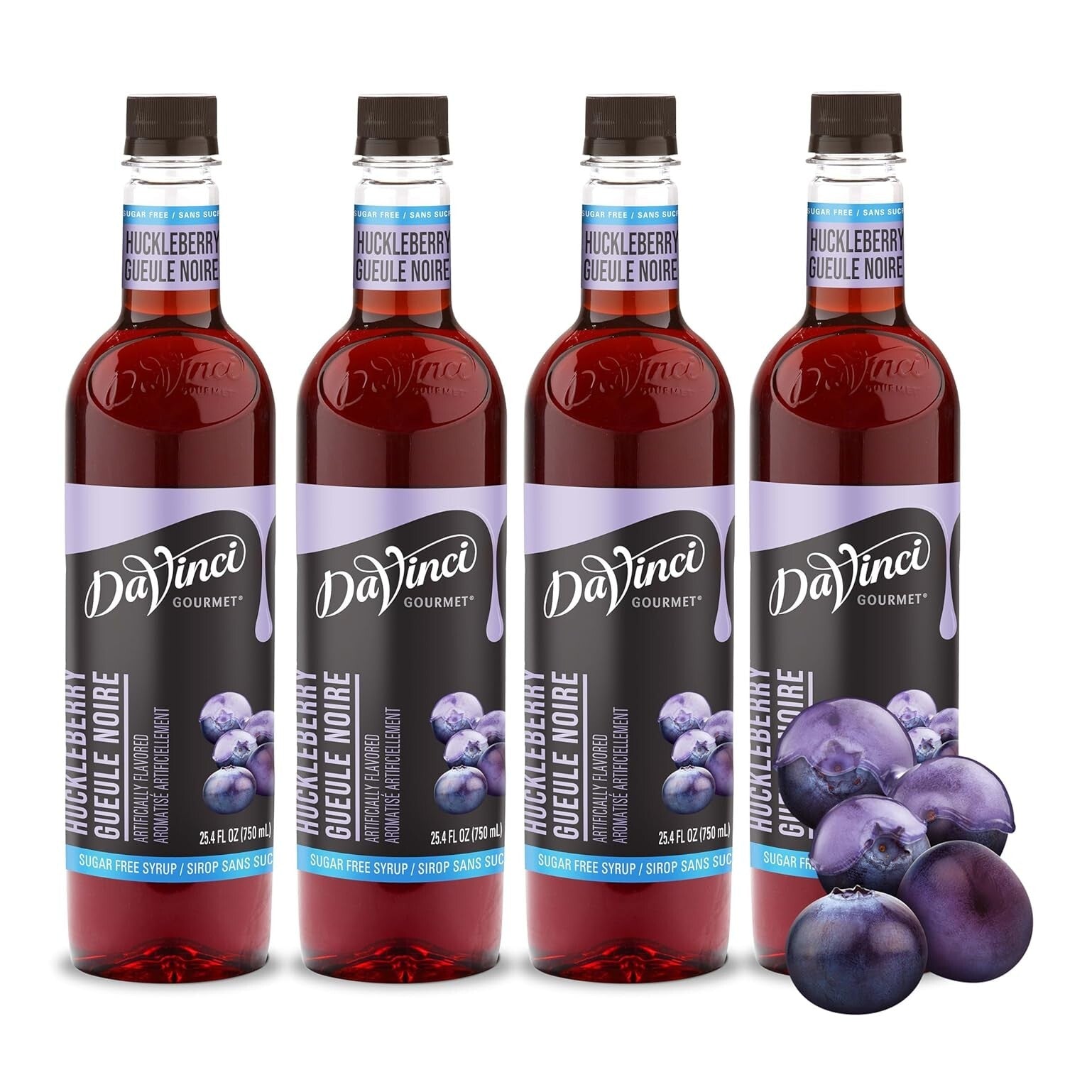 Delicious Sugar-Free Huckleberry Syrup for Coffee & Desserts - 25.4 Fl Oz x 4