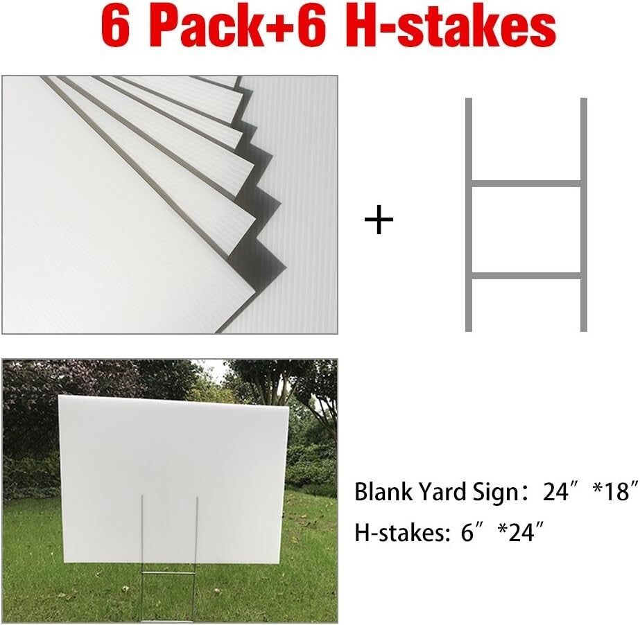 Durable 6 Blank Lawn Signs with H-Stakes 24"x18" for Garden or Business