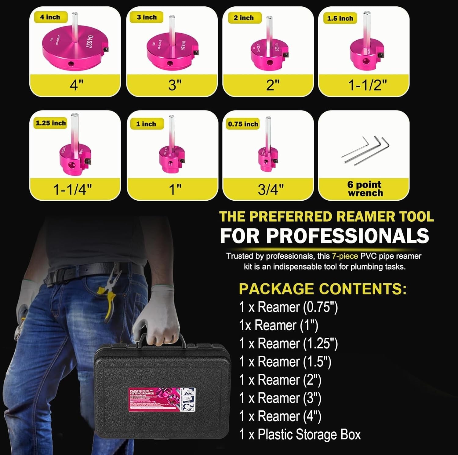 Durable Aluminum Alloy 7-Piece Pipe Reamer Kit for Leak-Free Plumbing Repairs