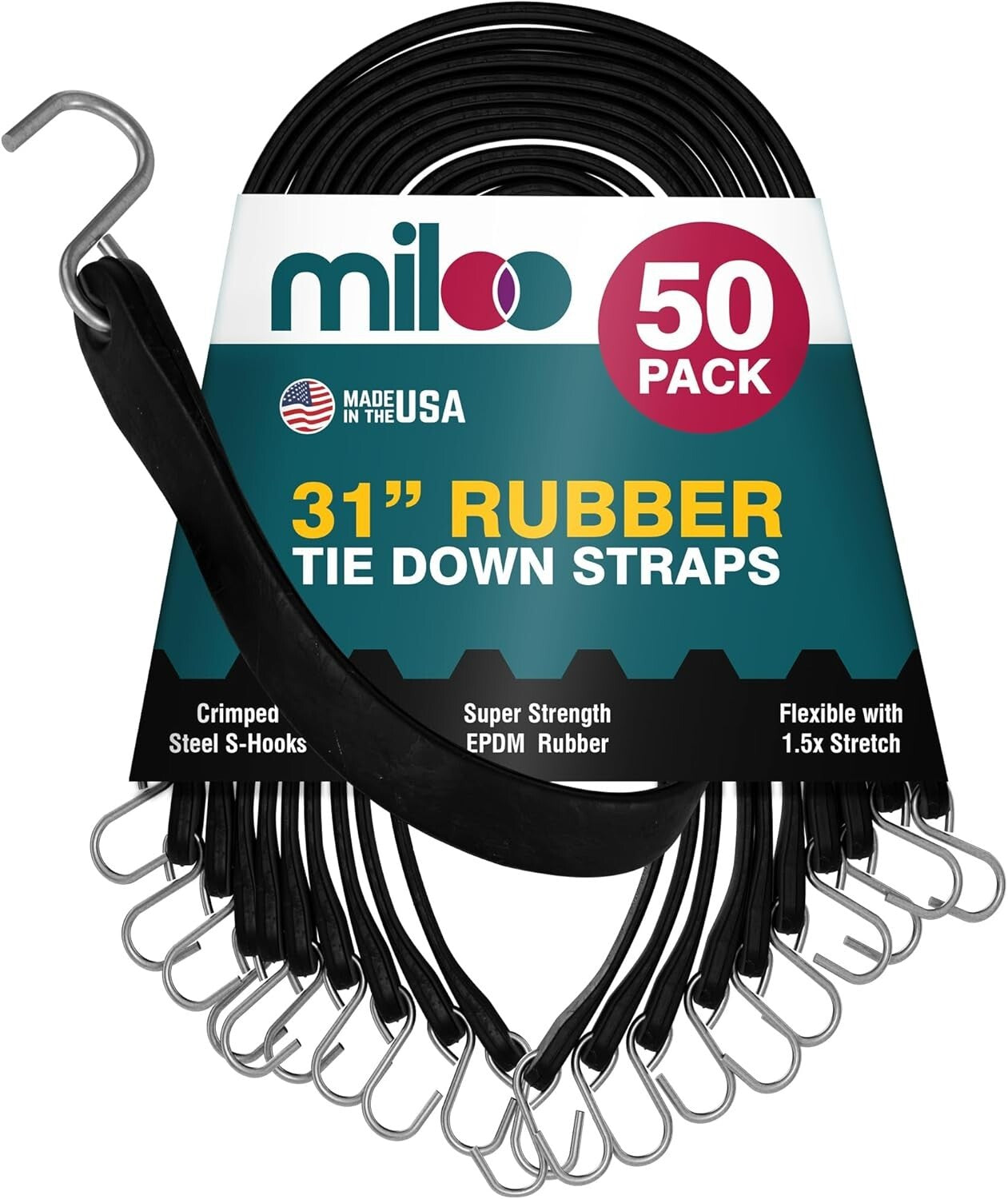 Adjustable Heavy-Duty Bungee Cords - 31 In, 50 Pack for Secure Cargo Transport