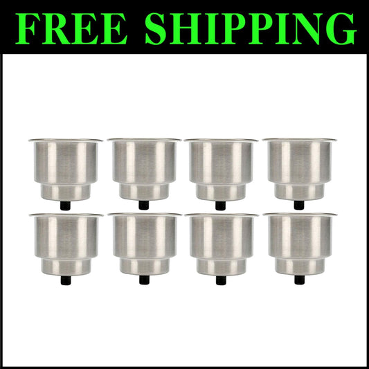 8-Piece Stainless Steel Drink Holders with Drain - Versatile Marine Cup Storage