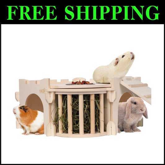 Multi-Entry Wooden Hideout for Guinea Pigs, Rabbits, Hedgehogs - Cozy Retreat