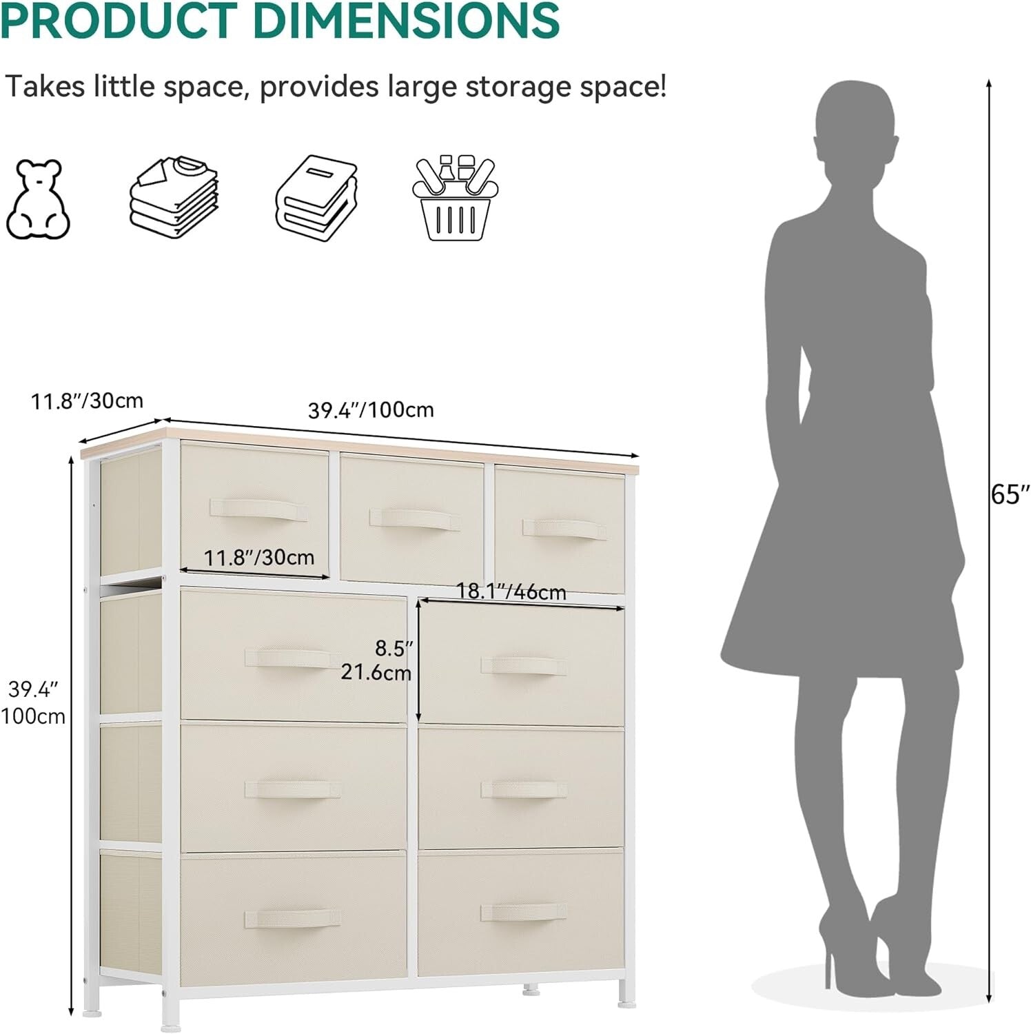 Elegant 9-Drawer Dresser for Bedroom & Living Room - Cream White Organizer