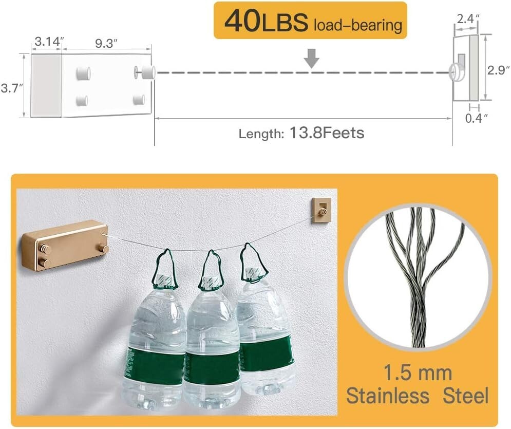 Durable Gold Retractable Clothesline with Dual Ropes - Perfect for All Clothing