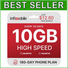 Load image into Gallery viewer, $12.60/Month SIM Card: 6-Month Prepaid Plan with Unlimited Talk &amp; 10GB Data