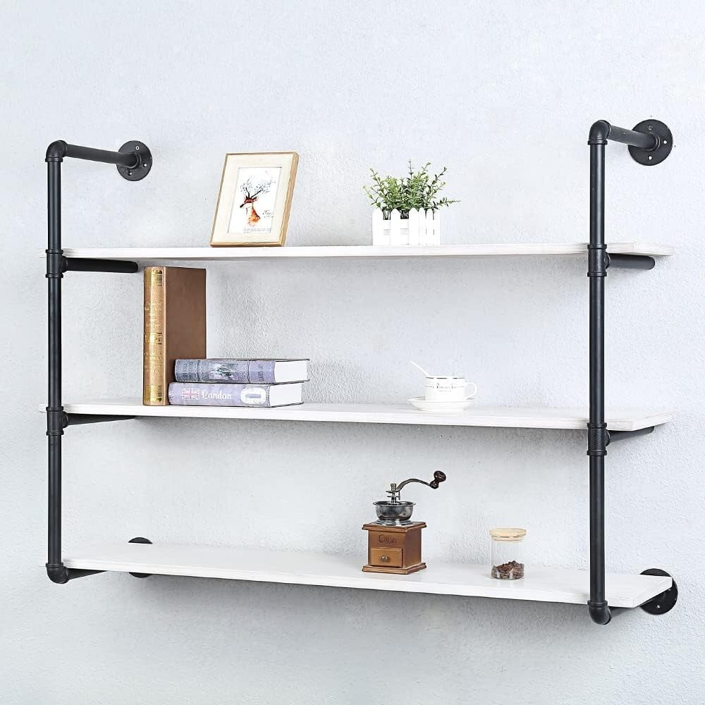 Stylish 48" Wall-Mounted Industrial Shelf - Distressed Metal & Pine Wood Design