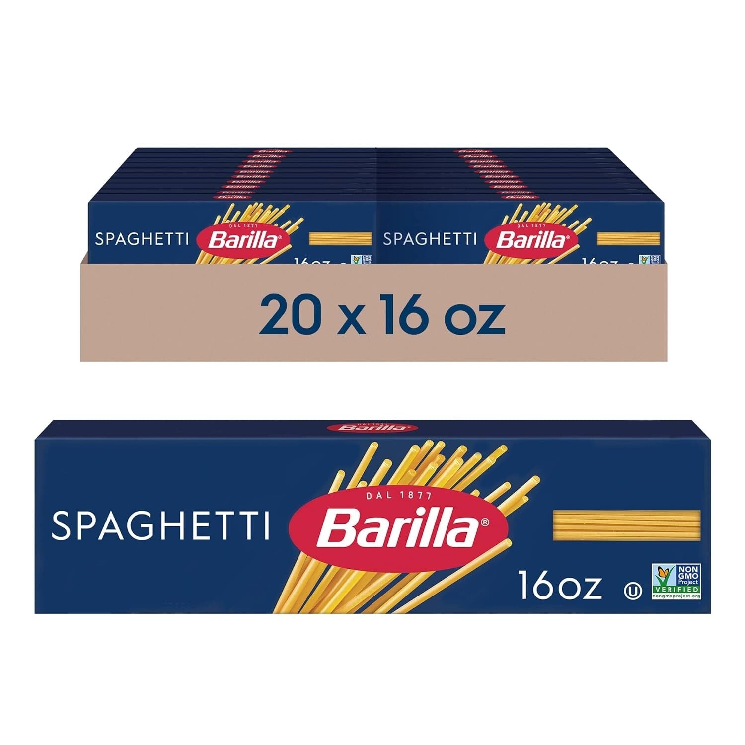 Durum Wheat Semolina Barilla Spaghetti Pasta, 16 oz. - 20-Pack, Easy Storage