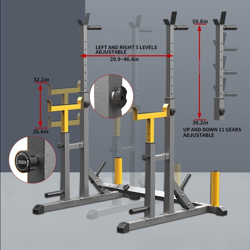 Heavy-Duty Adjustable Squat Rack: Portable Multi-Function Barbell Weight Lifter