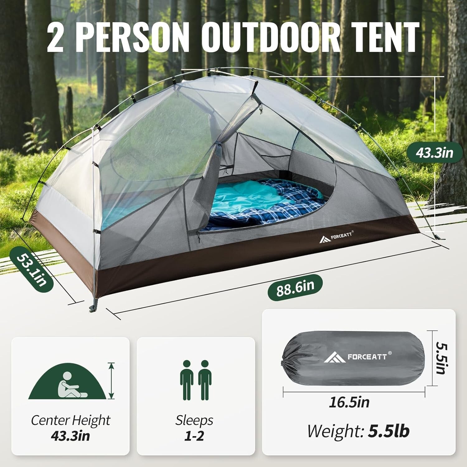 Durable 2-Person Camping Tent with 2 Doors – Easy Setup, All-Weather Protection