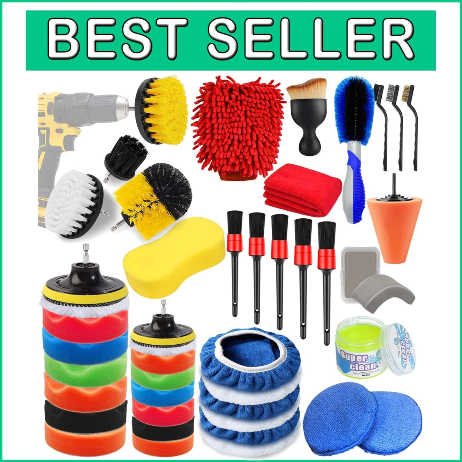46PC Car Polishing and Detailing Set - Brushes, Pads, and Accessories Included