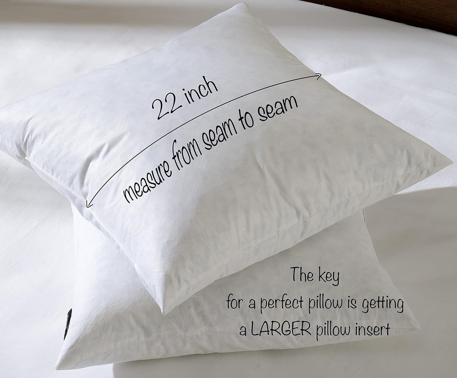 Decorative Throw Pillow Inserts 22in - Set of 2 Feather-Covered White Cushions