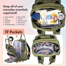 Load image into Gallery viewer, Stylish Unisex Diaper Bag Backpack with Changing Pad &amp; Stroller Straps - Green